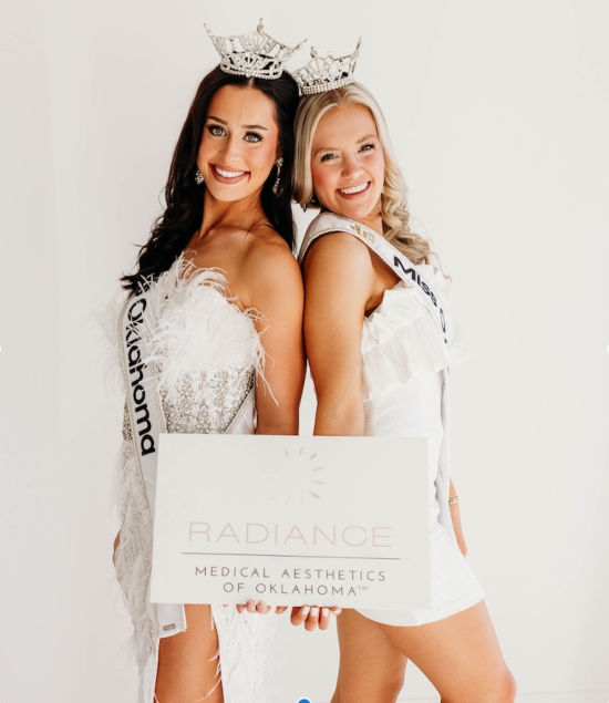 Contestants of a pageant holding a sign for Radiance Medical Aesthetics of Oklahoma in Oklahoma City