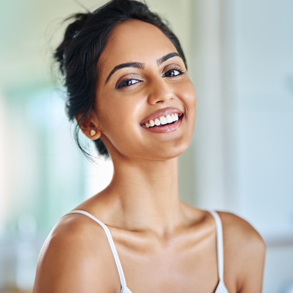 smiling woman with perfect skin